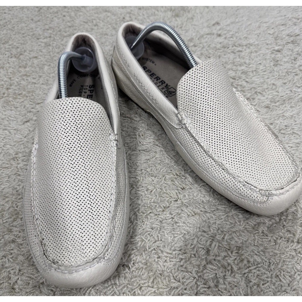 Sperry Top-Sider Pilot Collection Cream Perforated Slip On Loafers Boat Shoes 12 - Picture 2 of 13